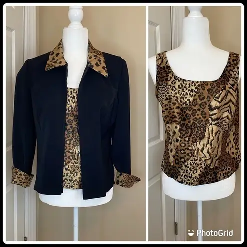 Jessica Howard Vintage leopard trim blazer & leopard top Size 12P