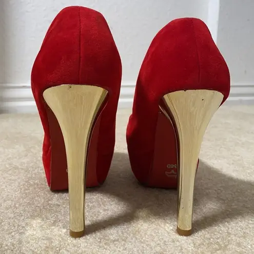 Light In The Box Women’s Red Suede High Heels with Gold Heels Size 7