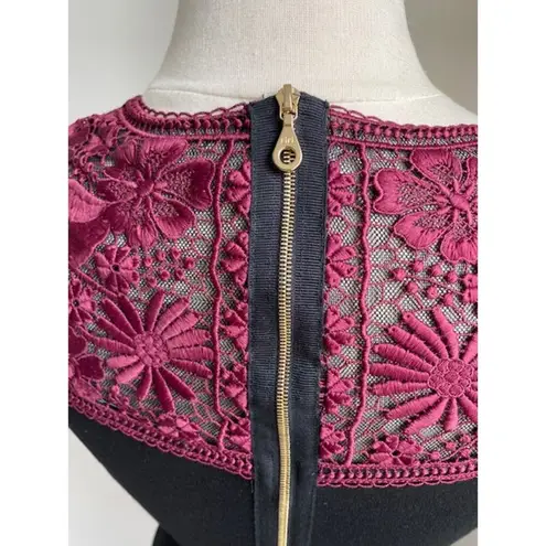 ERDEM Lace Fit & Flare Dress Women's 6 Black Stretch Romantic Red