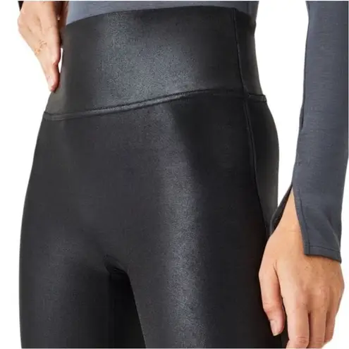 Spanx  Faux Leather Leggings XL Black Wide Waist Tummy Shaping Sporty Feminine