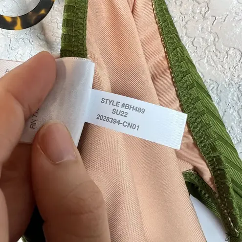 J. Crew Bikini Women Small Wide Rib Curved Waist Cheeky String Bottom with Rings Green