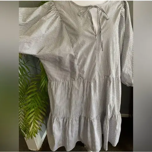 Bobeau Studio B cotton striped coastal nautical flowy billowy sleeve midi dress