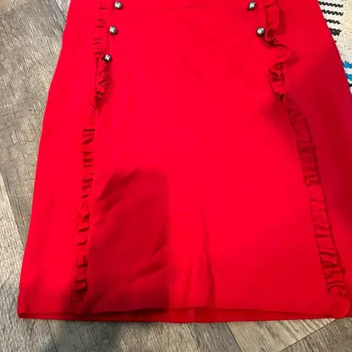 Red Pencil Stretchy Pull On Ruffle Skirt Love Scarlet Size L Red Size L