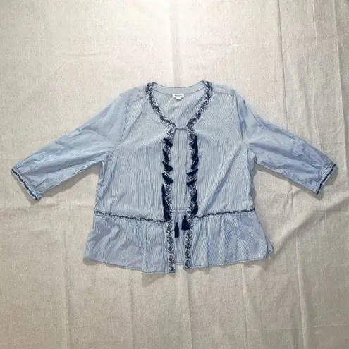 Westport | Seersucker Tassel Front Blue & White Lightweight Jacket Topper | XL