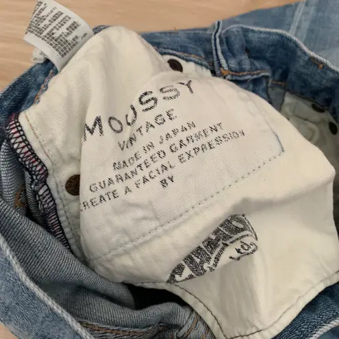 Moussy 24 Skinny Jeans Cut Off Hem Distressed Light Wash Denim Blue