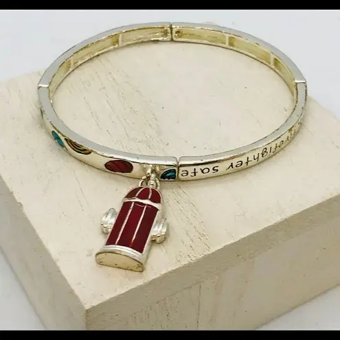 Fireman Blessing Enamel Charm Bracelet Sil… Red