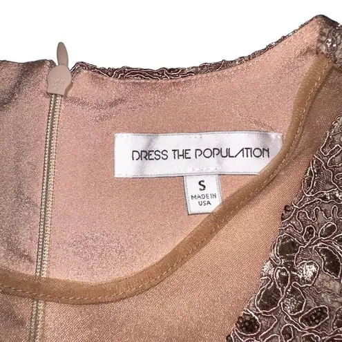 Dress the Population NEW Mia Cap Sleeve Plunging Mesh Lace Side Slit Gown S