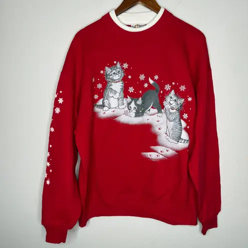 VTG Day Breeze Cats Kittens Snowflake Print Crewneck Sweatshirt Sz XL Red