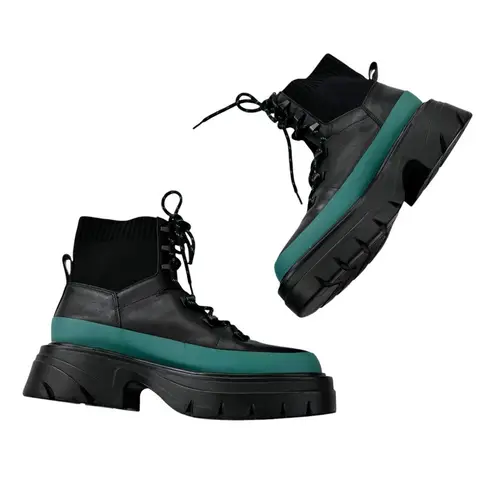 Marc Fisher  Leather ML Izumi Combat Boot Real Sheepkin Fur Black Size 7 NWT