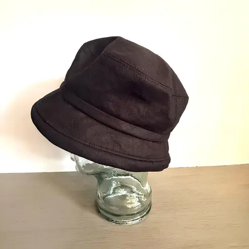 Toucan Collection Black Linen Cloche Hat Flower Trim Bucket Gatsby Cottagecore