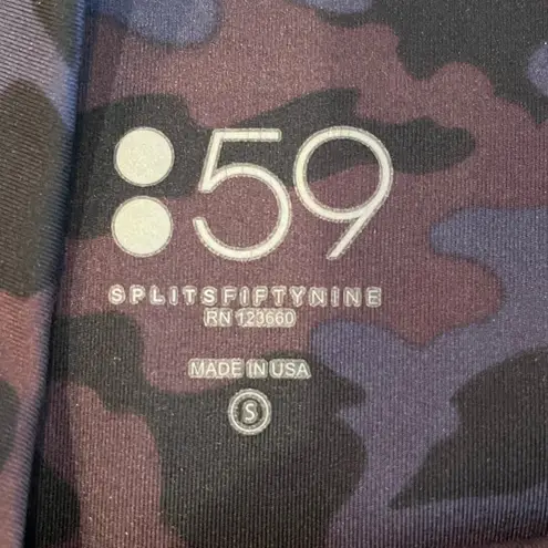 Splits59 Size Small Nova Leggings Purple Blue Camo Print Mesh Cutouts