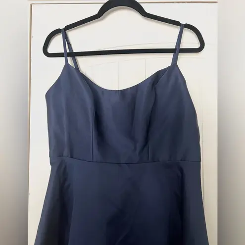 Alfred Sung NWT  Spaghetti-Strap Satin Midi Dress Midnight Navy Blue