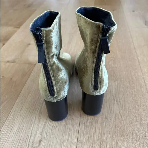 Sandro - Velvet Zip Back Ankle Boots in Olive Green