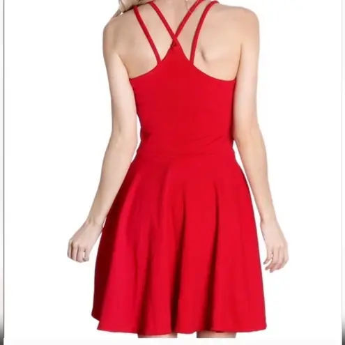 Gaze USA Small Bright Red Strappy Lattice Mini Dress Flirty Fit and Flare