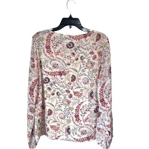 Rose + Olive Womens Floral Shirred Blouse Top Cream Pink Size Large