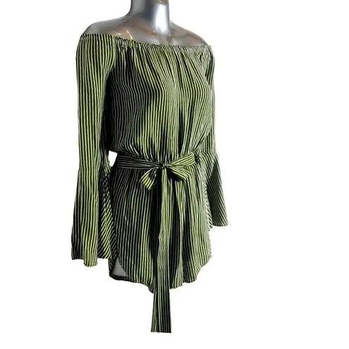 Silence + Noise  Striped Green & White Cold Shoulder
Romper Size Medium