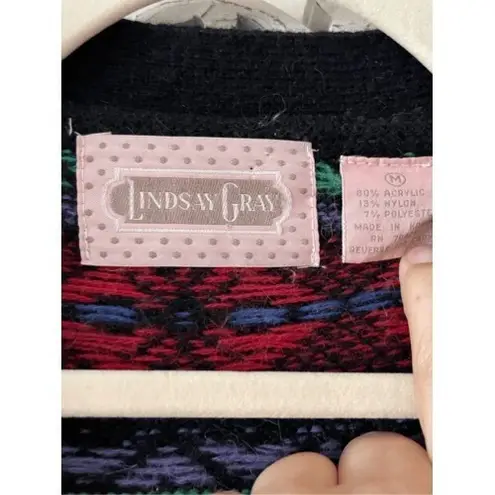 B2 Vintage Lindsay Gray Fair Isle Snowflake Cardigan Sweater GrannyCore Black Size undefined
