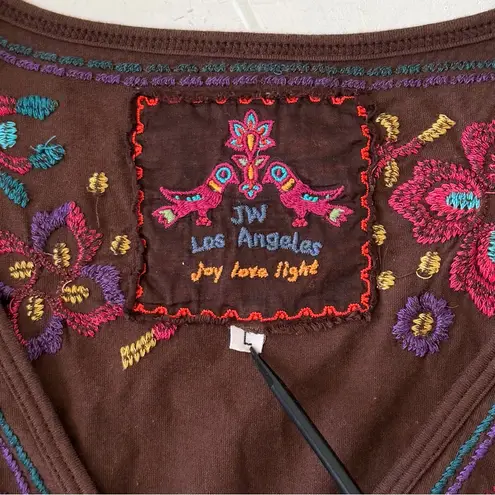 Johnny Was Y2K Retro Boho Brown Embroidered Floral Baby Doll Y2K Dress Size L