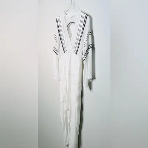 IRO Osprey White Ivory Gauze Embroidered Ruffle Maxi Dress