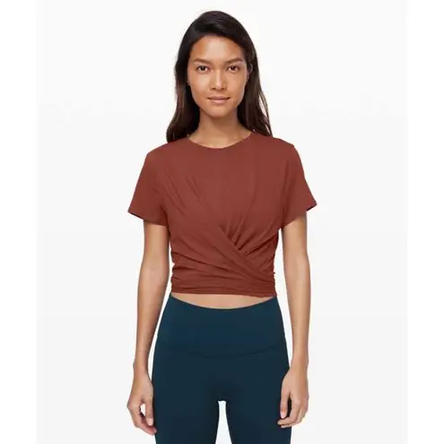 Lululemon  Terracotta Pima Cotton Time to Restore Short Sleeve Wrap Shirt Size 8
