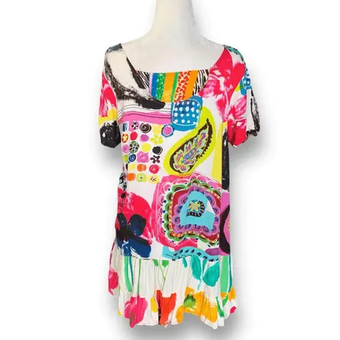 Jams World Hattie Dress Daiquiri Abstract Print Crinkle Tiered Skirt Mini Medium