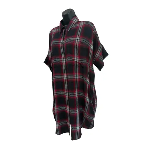 Madewell  Womens Courier Shirt Dress L Grunge Rollins Plaid Black Red 90s NWT