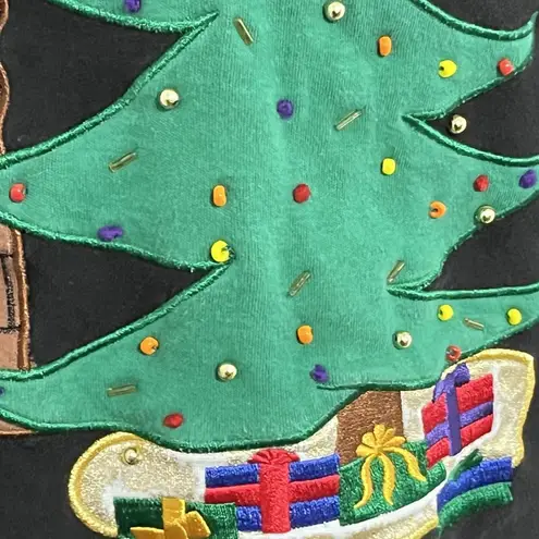 Vintage Bechamel Embroidered 3D Ugly Christmas Sweater Shirt Cat by Fire Size S Black