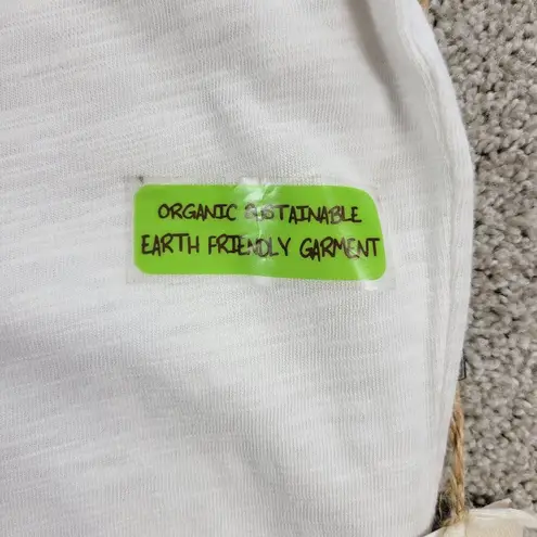 Earth Yoga Womens Top L White Lace Mesh Trim V Neck Capped Short Sleeve NEW Size L