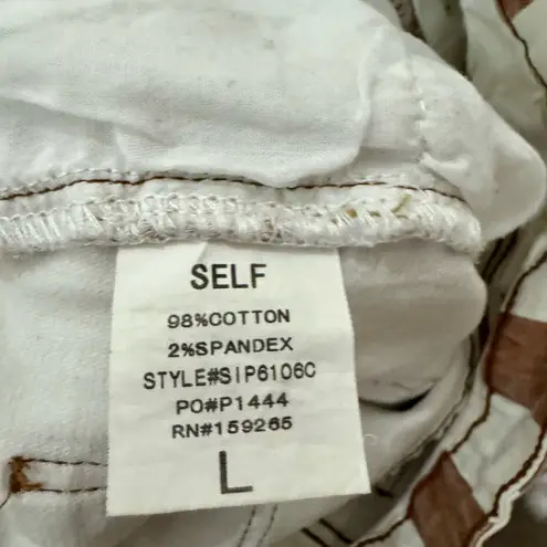 Saints & Hearts Size L Flare Pants • Brown/White Stripes • Fringe Hem Boho Brown