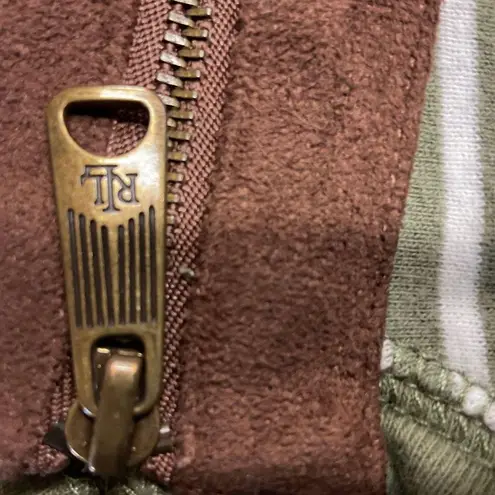 Lauren Ralph Lauren Green Cream Stripe Long Sleeve Tee Size M Faux Suede Patches Size M