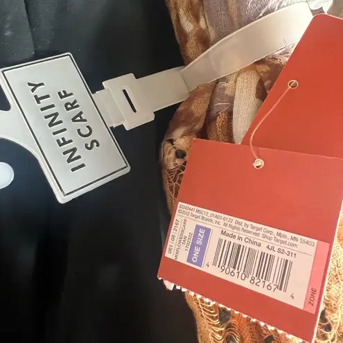 Mossimo Supply Co Infinity Scarf Brown Knit & Floral Print Loop Fall Accessory Tan