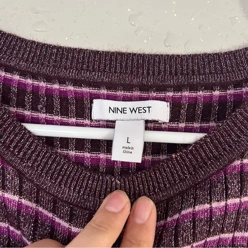 Nine West 🦋 NWT  Purple Striped Glitter Long Sleeve Blouse Sweater Large Sparkly