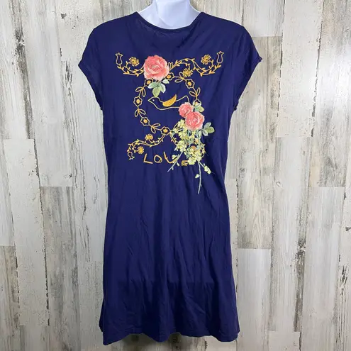 Johnny Was JWLA Dress M | Navy Embroidered | Cap Sleeve | Boho Style | MSRP $300