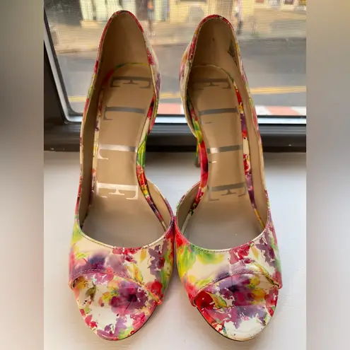 Elle Vibrant Floral Dorsay Peep-Toe Heels