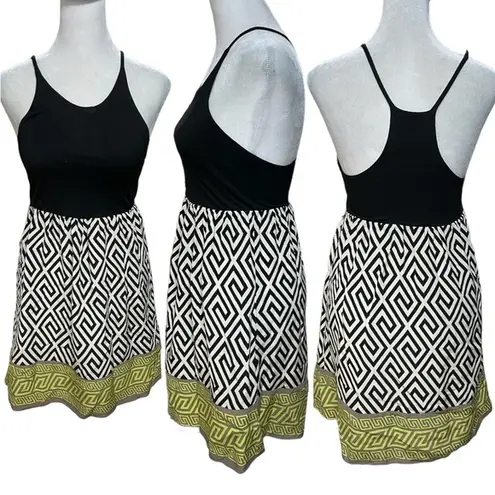 Alice & Trixie Black, White & Green 100% Silk Sleeveless Dress Size XS