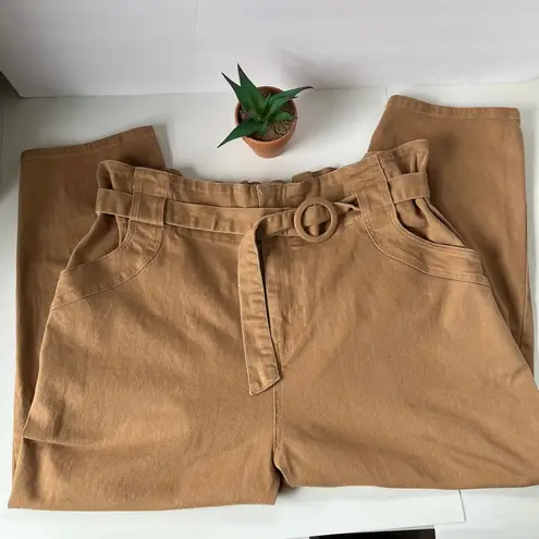 Skies Are Blue Paperbag Waist Womens Pants Size 1X British Tan Belt Crop 172929