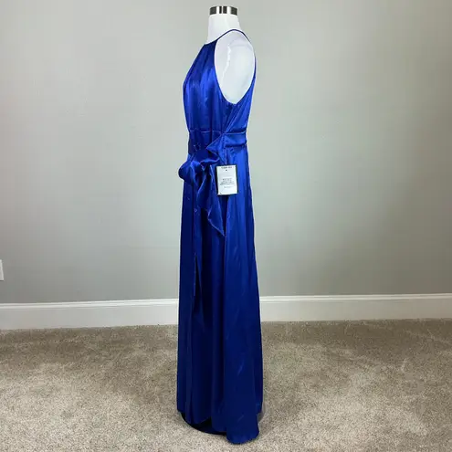 Alex Evenings Satin Sleeveless A-Line Halter Evening Gown Blue Size 10 Dress