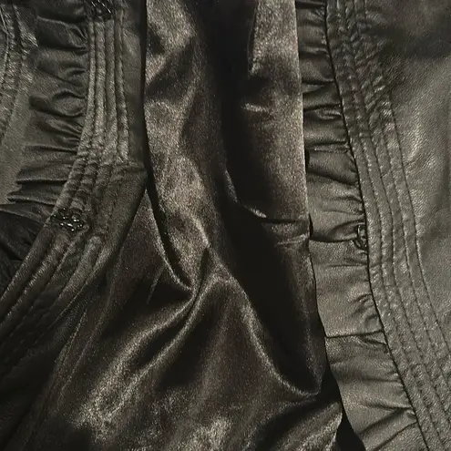 HOT IN HOLLYWOOD BLACK FAUX LEATHER PLEATHER RUFFLE TRIM JACKET M Size M
