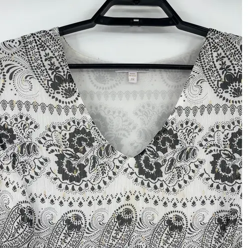 Marybelle Paisley Womens Top Sz 2X Y2K USA Boho Chiffon Flowy Festival Tie Back White