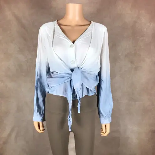 Ultra Pink Dip-Dye Wrap Front Long Sleeve Top NEW 1X