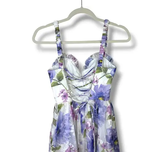 Lulus NWOT Hillela Ivory Purple Floral Ruffled Lace