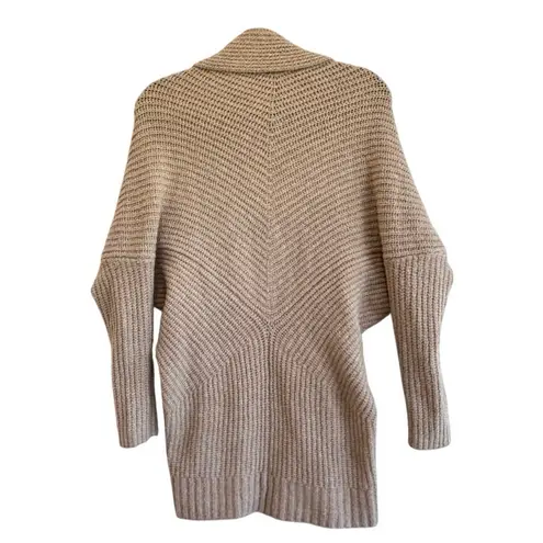 Aerie Taupe Beige Chunky Knit Open Front Cardigan Sweater Longline Oversized XS