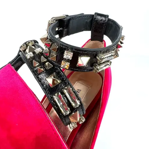 Valentino Garavani  Studded Velvet Crystal Embellished Ankle Strap Pumps EU 35