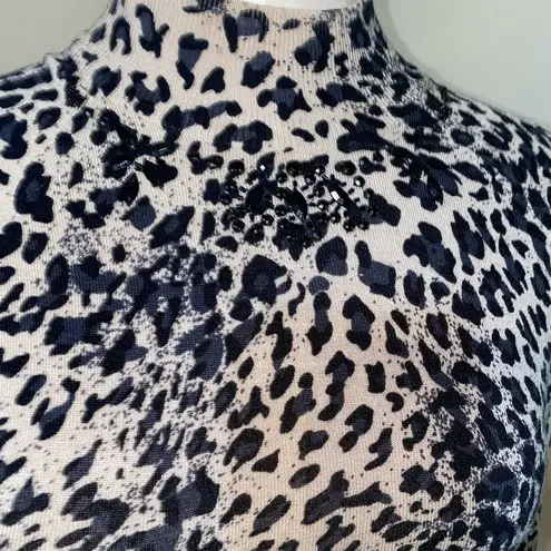 Vertigo Paris Cheetah Print Studded Embellished Long Sleeve Mock Neck Top Small