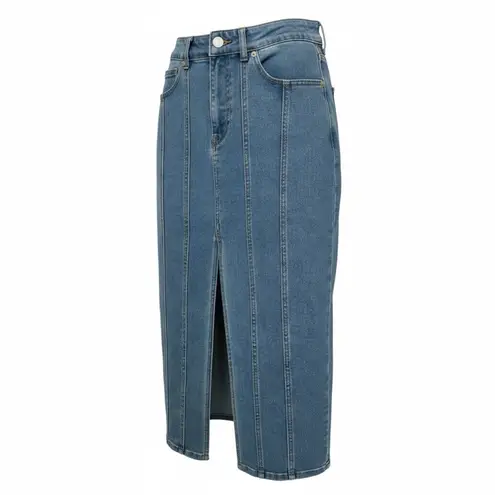 House of Harlow 1960 Midi Denim Skirt Front Slit STRETCHY Size 4
