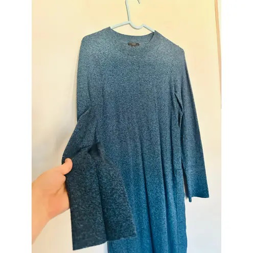 COS Teal Blue Sweater Style Long Sleeve High Side Slit Crewneck Dress size US XS