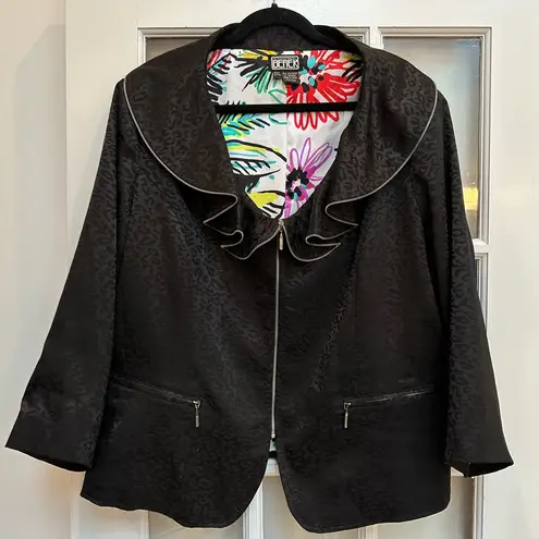 The Collective Works of Berek Art To Wear Zipper Leopard Jacket Plus Size 2X Black