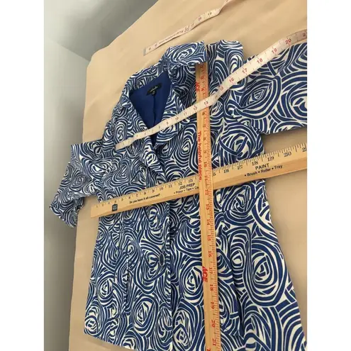 Rafaella Blazer Jacket Womens M Blue White Swirl Pattern 3/4 Sleeve Button Front