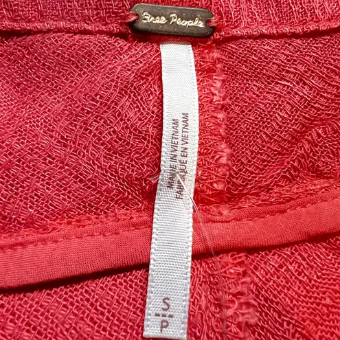 Free People  Top Red Rouge Size S Gauze Long Sleeve Dolman Sleeve V-Neck Boho