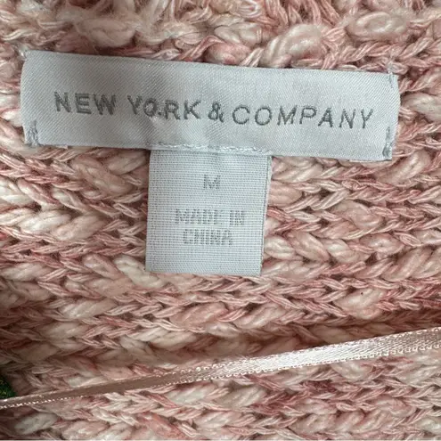 New York & Comp Fringe Hem Chunky Knit Open Cardigan Sweater Pink Medium Boho